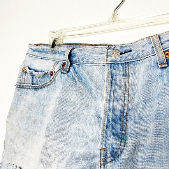 LEVI's 501 High Rise Raw Hem Rigid Denim Jeans Luxor Edge 32 Festival Music - Picture 2 of 9